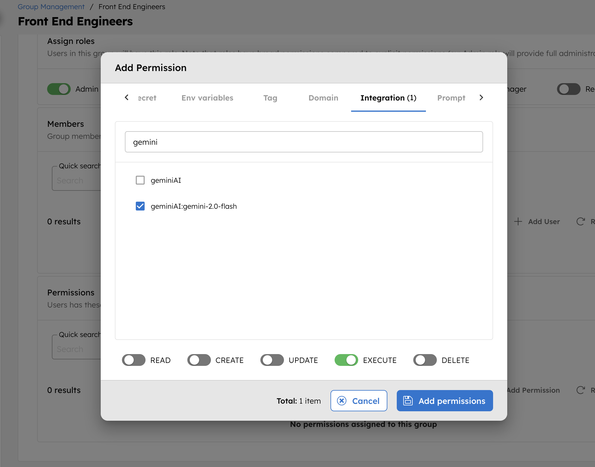 Add Permissions for Integrations