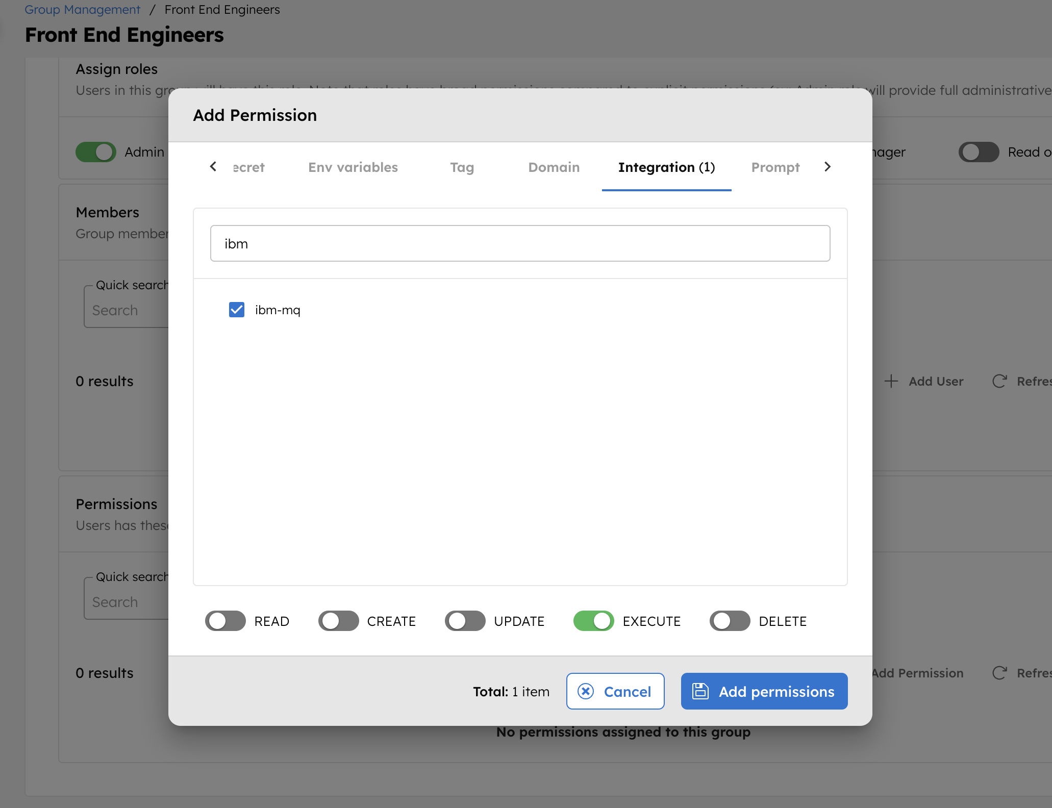 Configuring RBAC for IBM MQ Integration