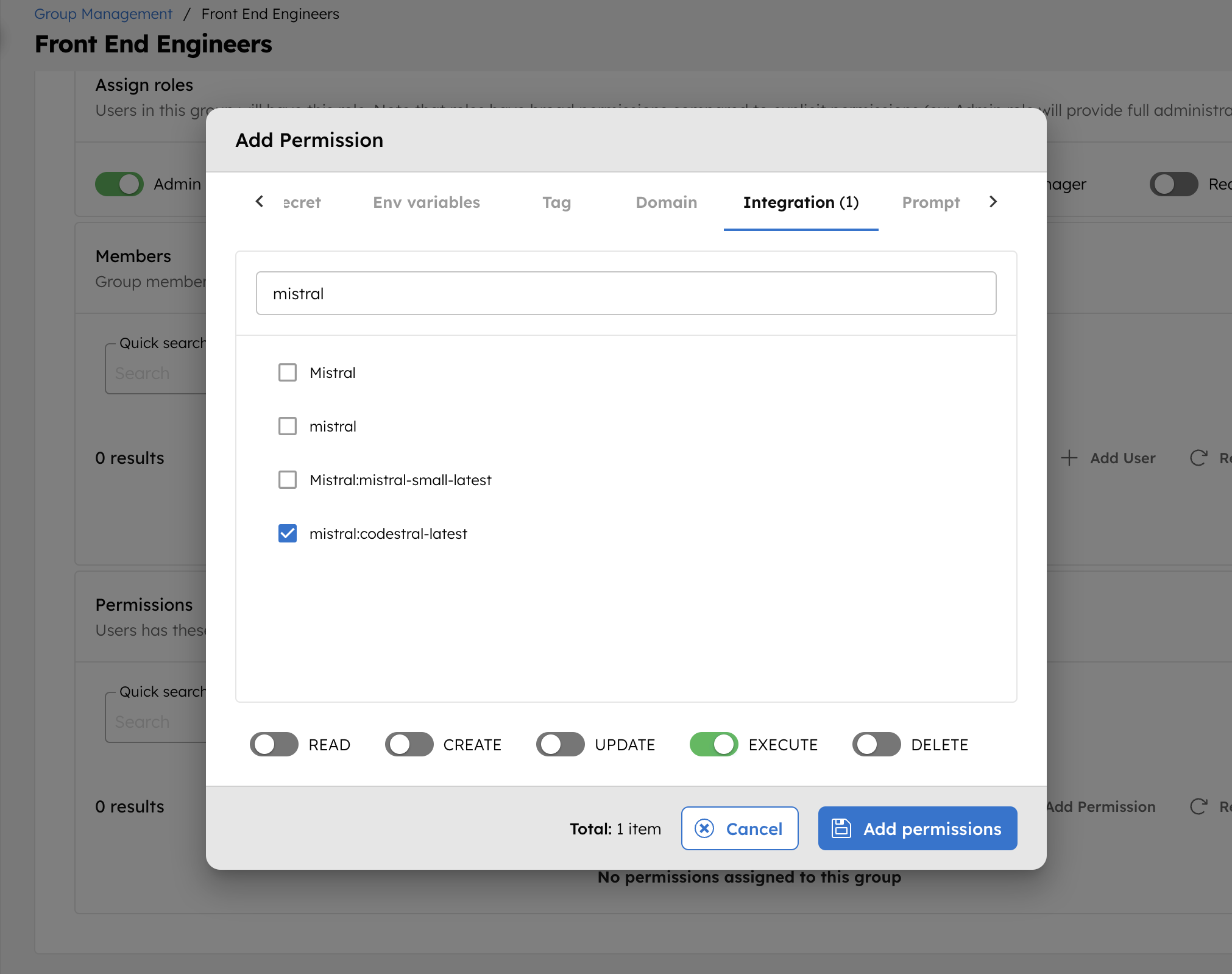 Add Permissions for Integrations