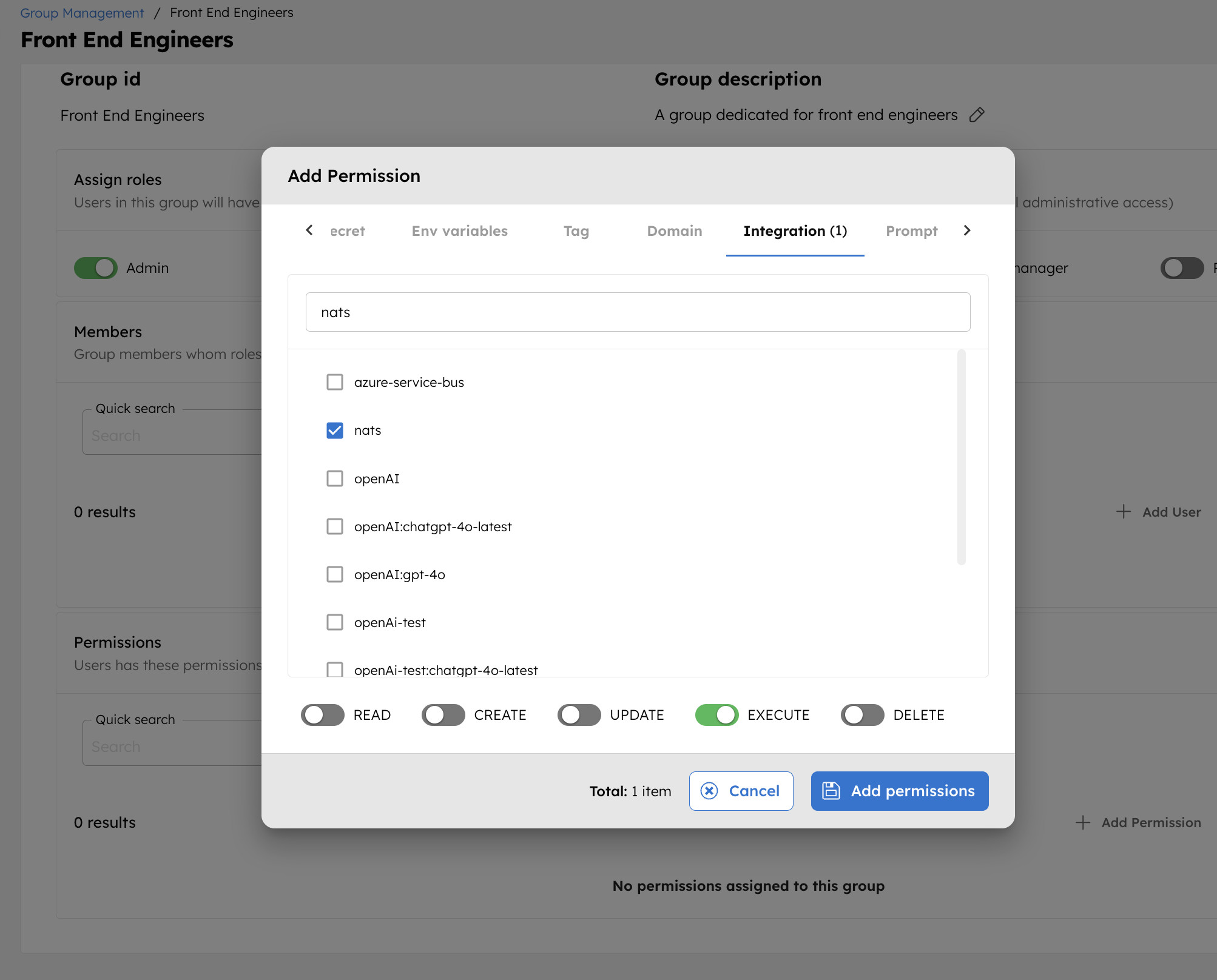 Configuring RBAC for Nats Messaging Integration