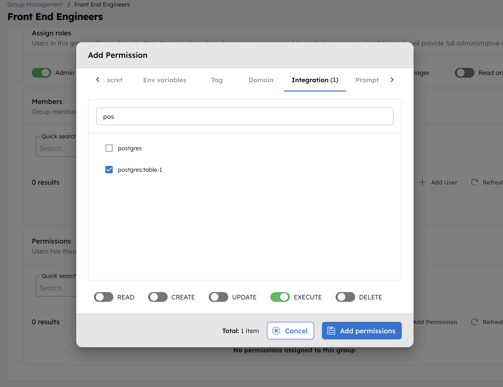 Add Permissions for Integrations