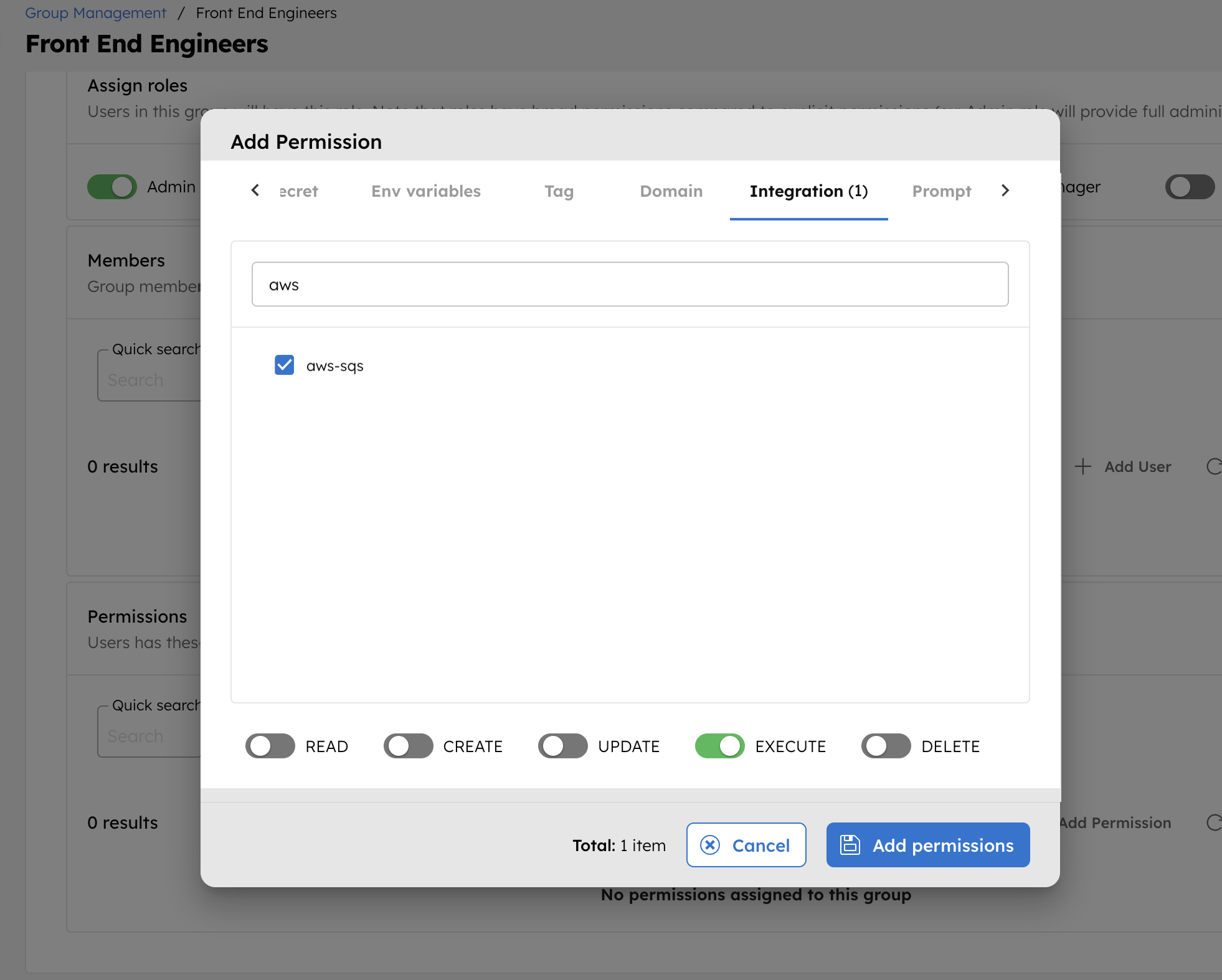 Configuring RBAC for AWS SQS Integration