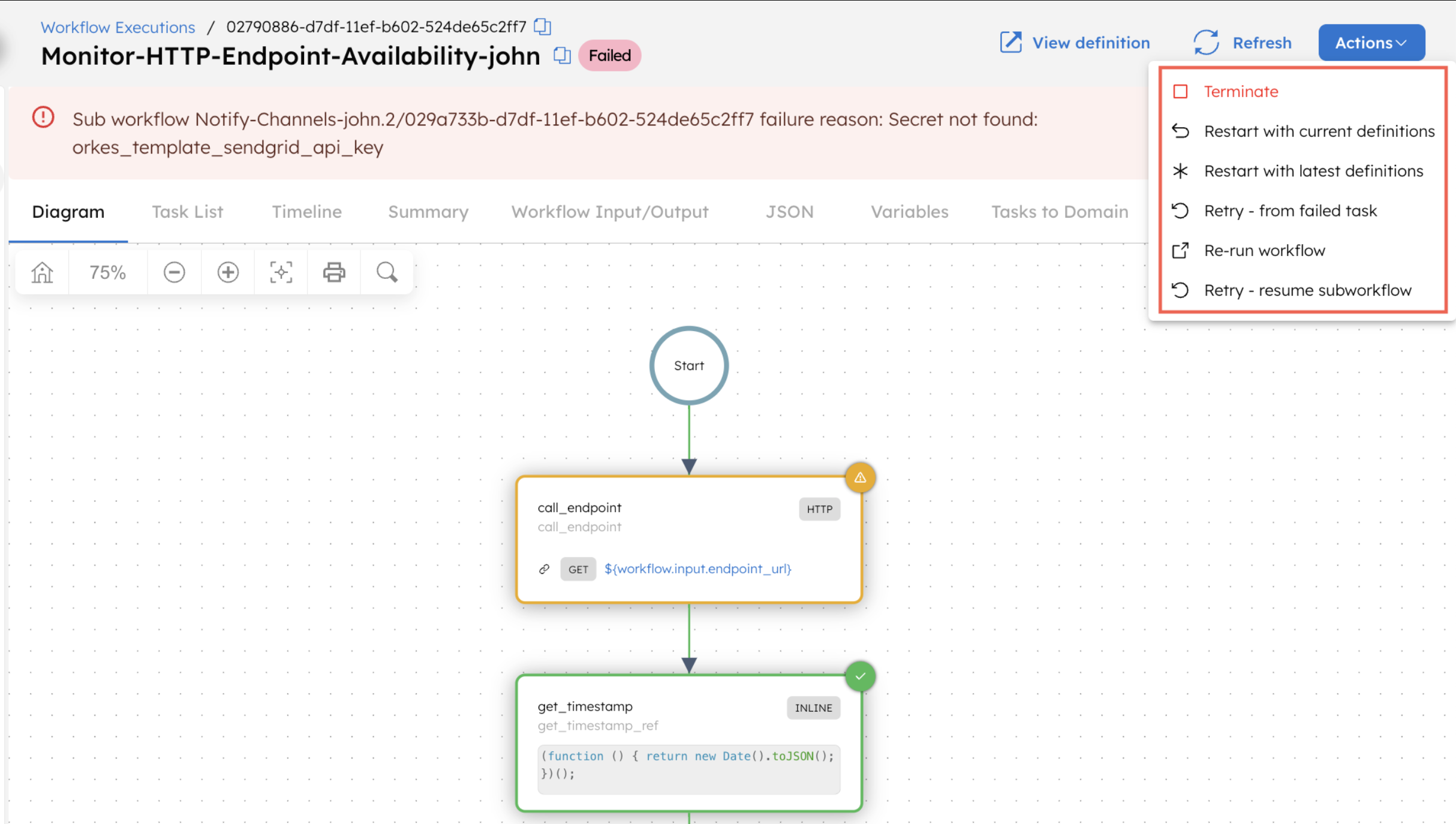 Workflow Recovery Options