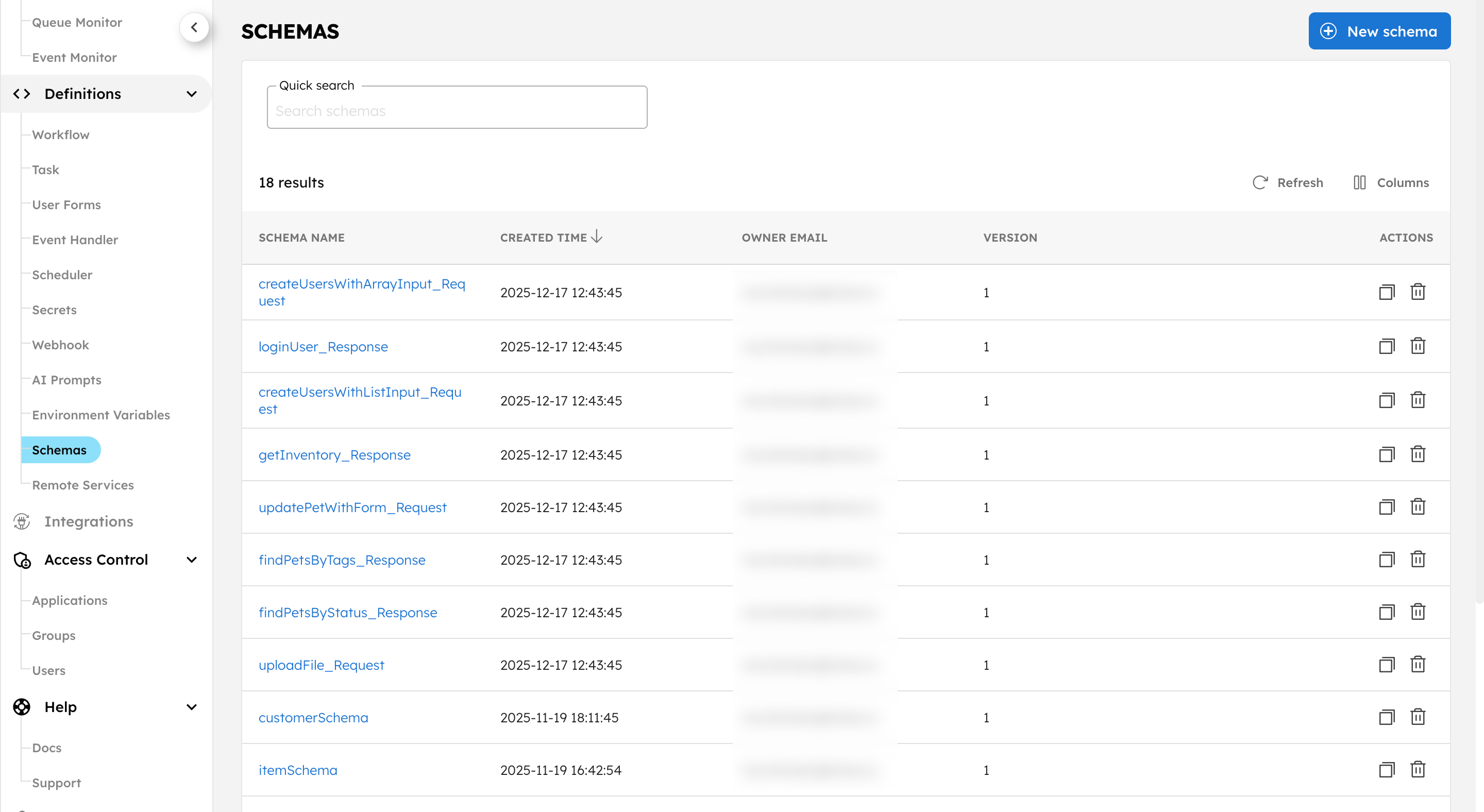 Schema registered from the fetched endpoints of HTTP service