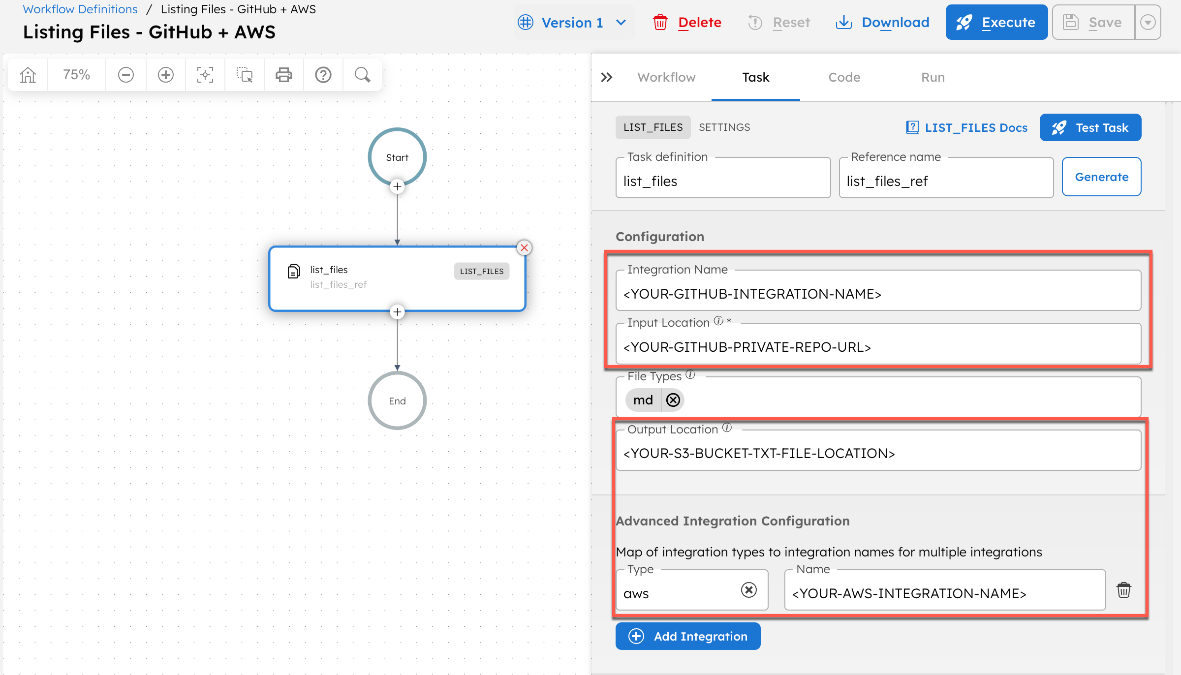 Replacing GitHub and AWS credentials in the workflow