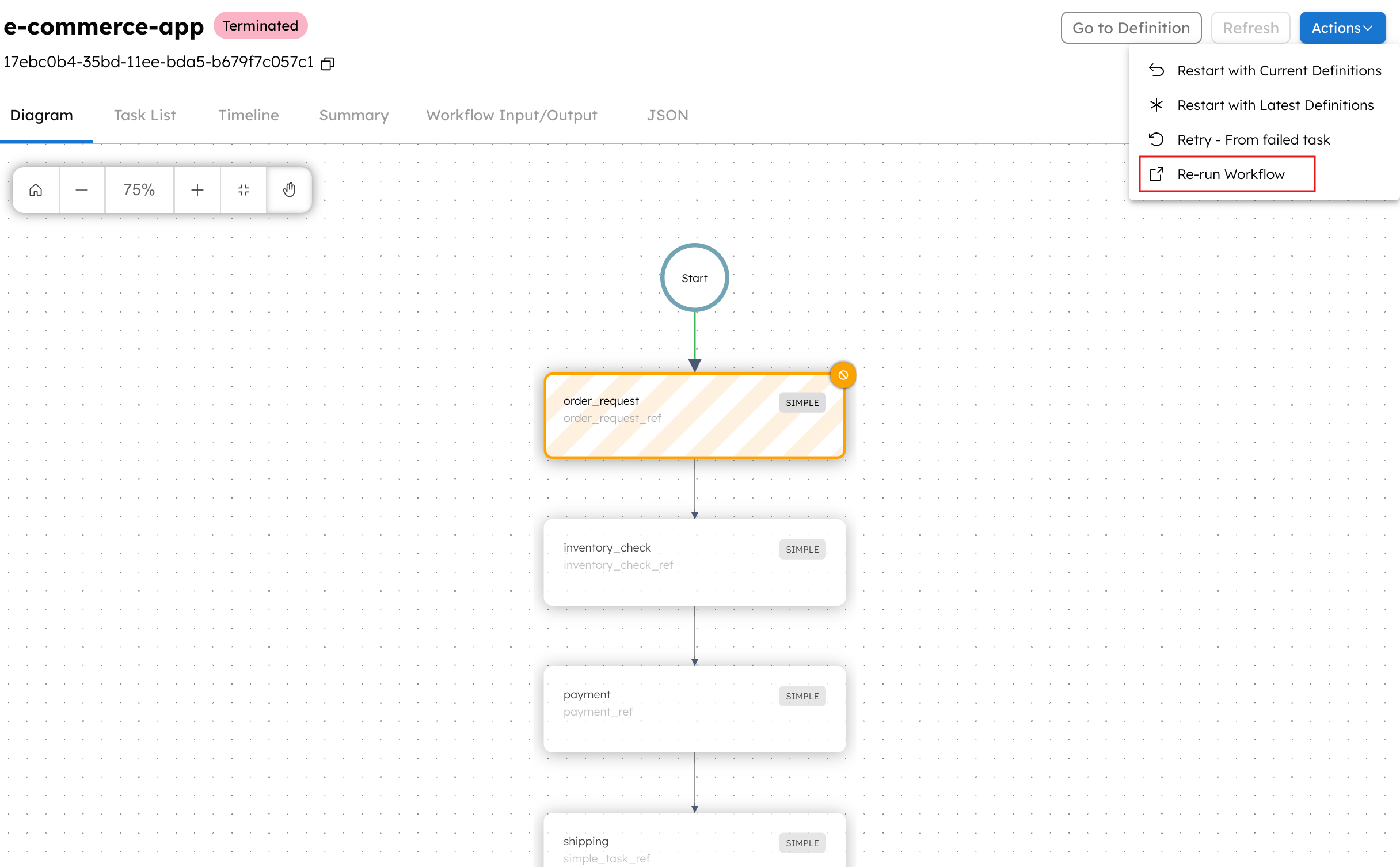 Rerun workflow in Conductor UI