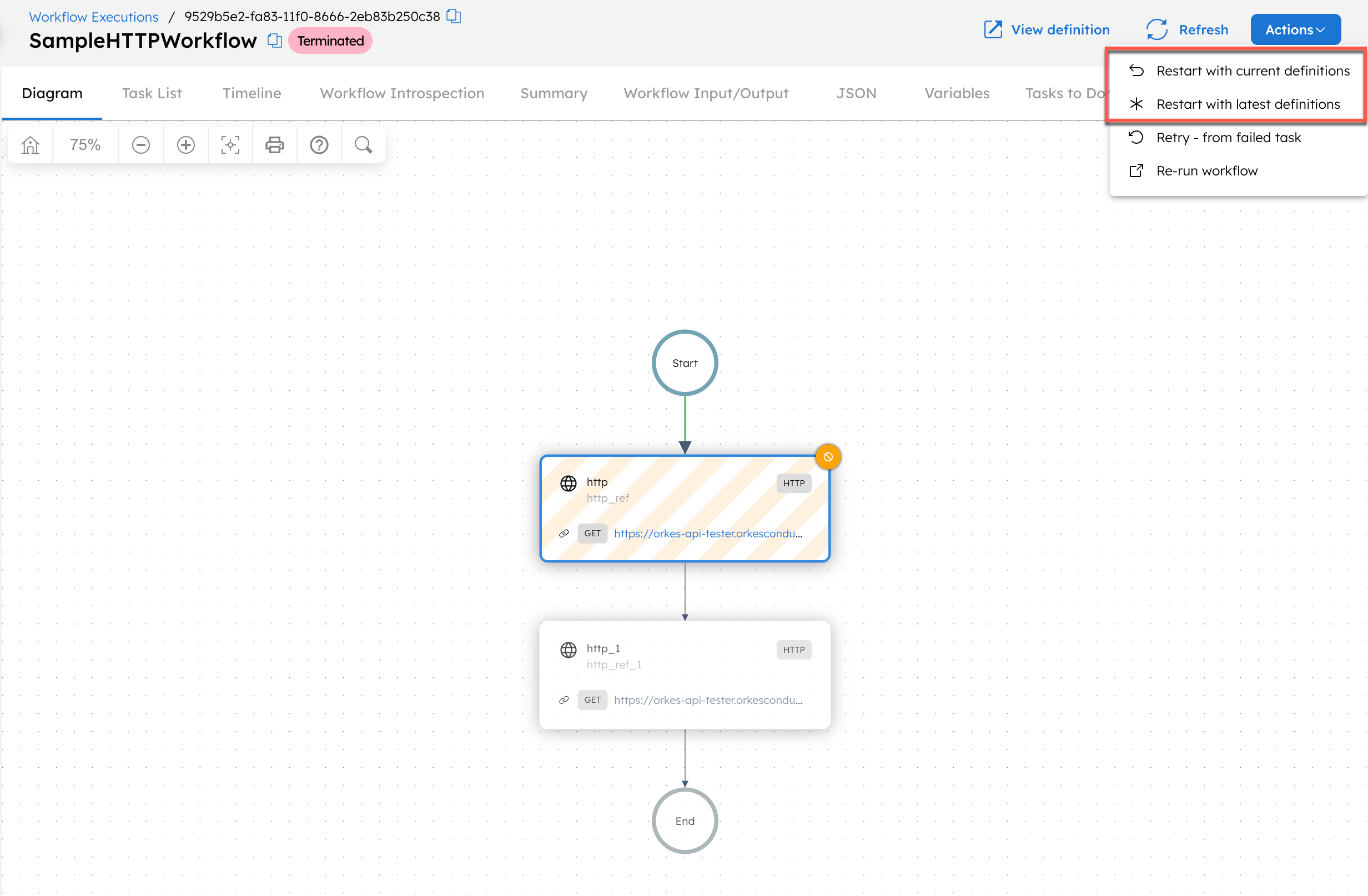 Restarting workflows from UI