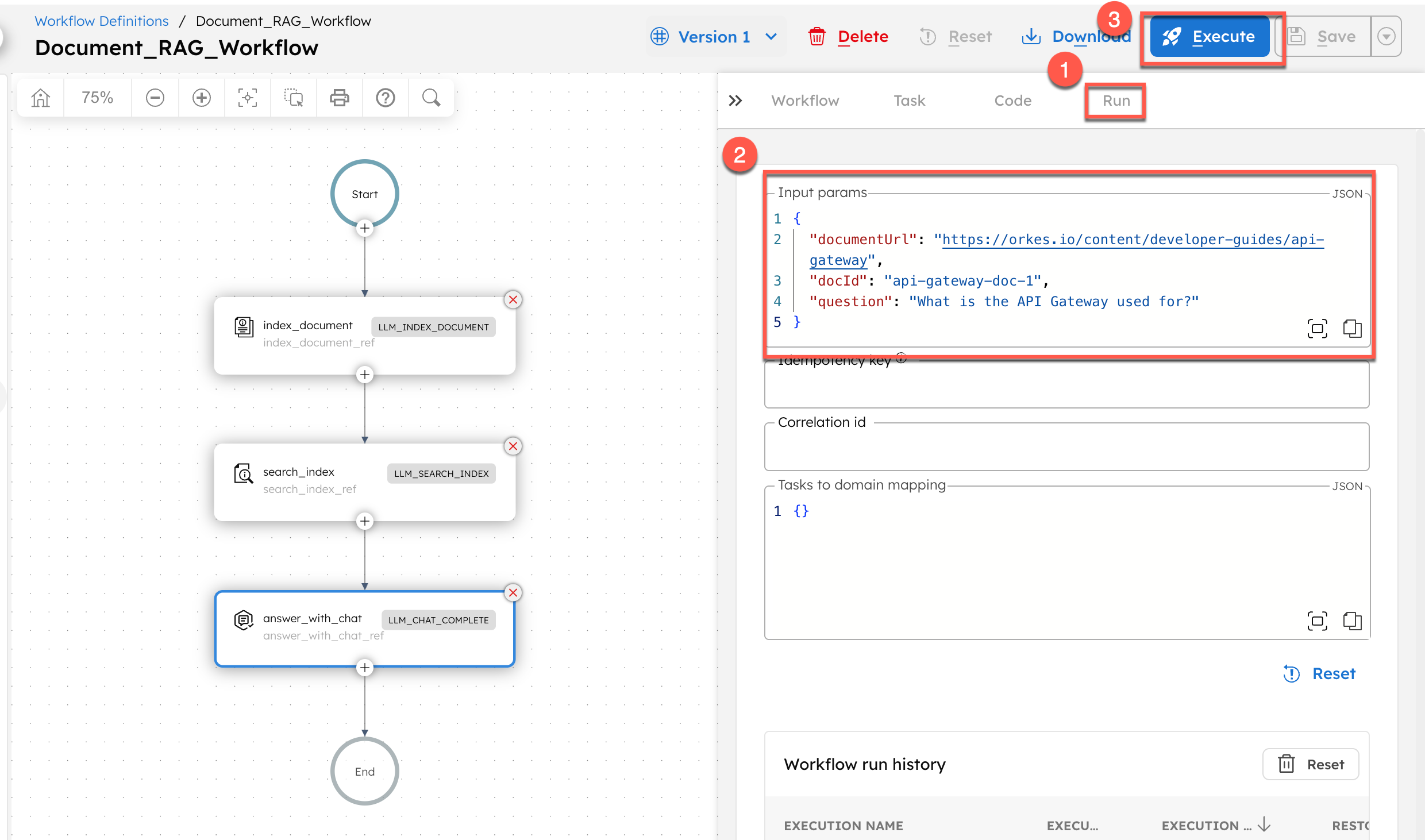 Running workflow from Conductor UI