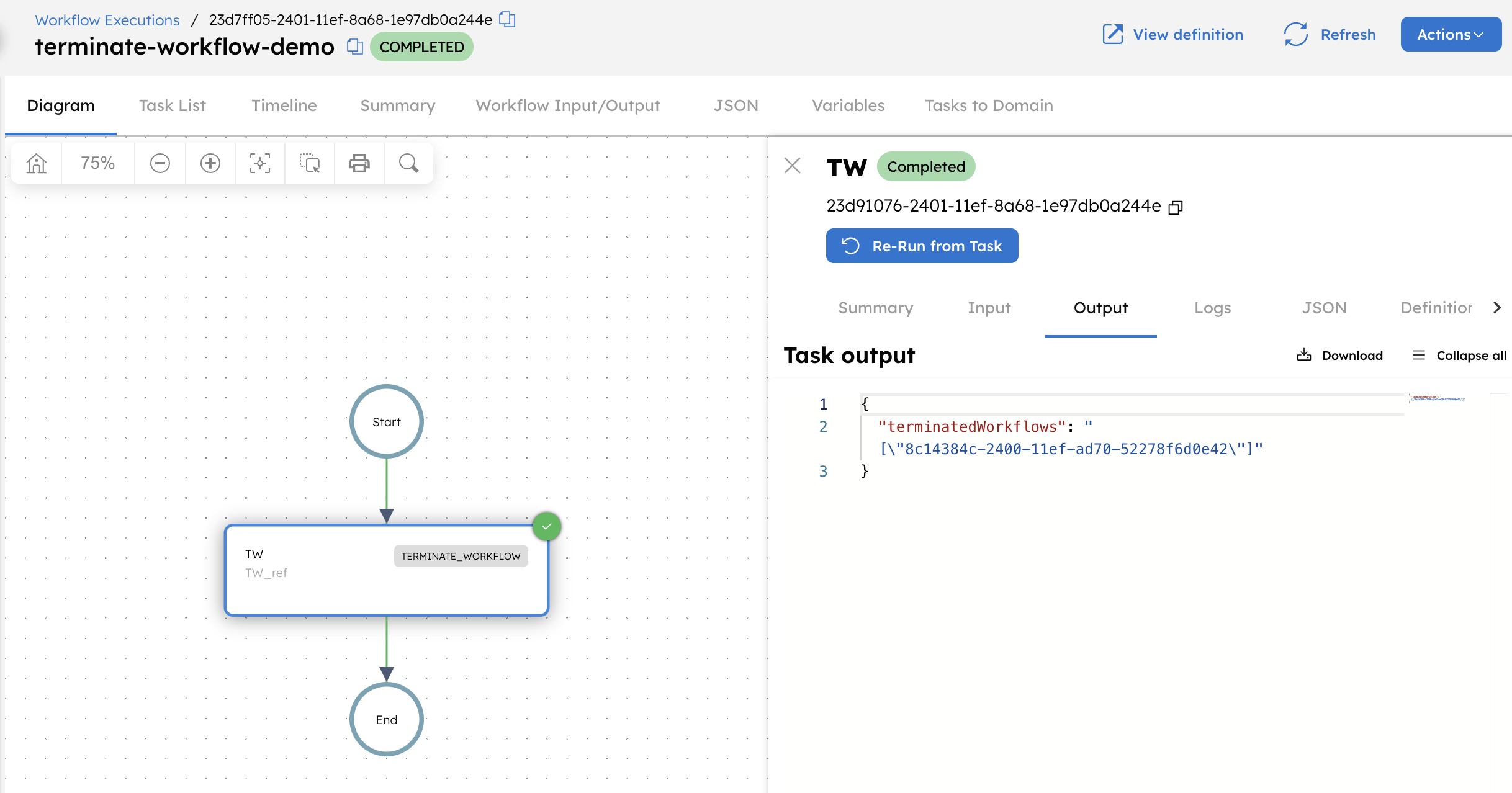 Running terminate workflow demo