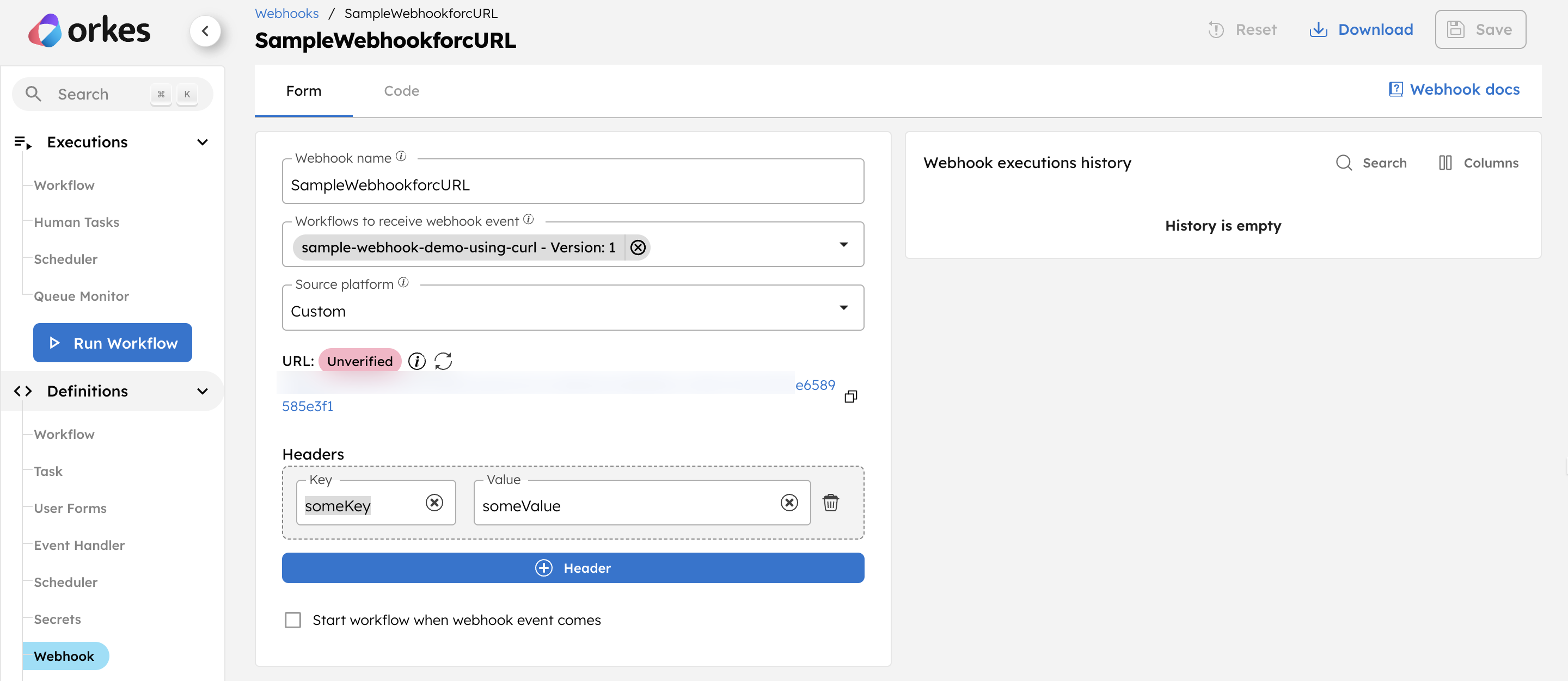 Webhook created in Conductor