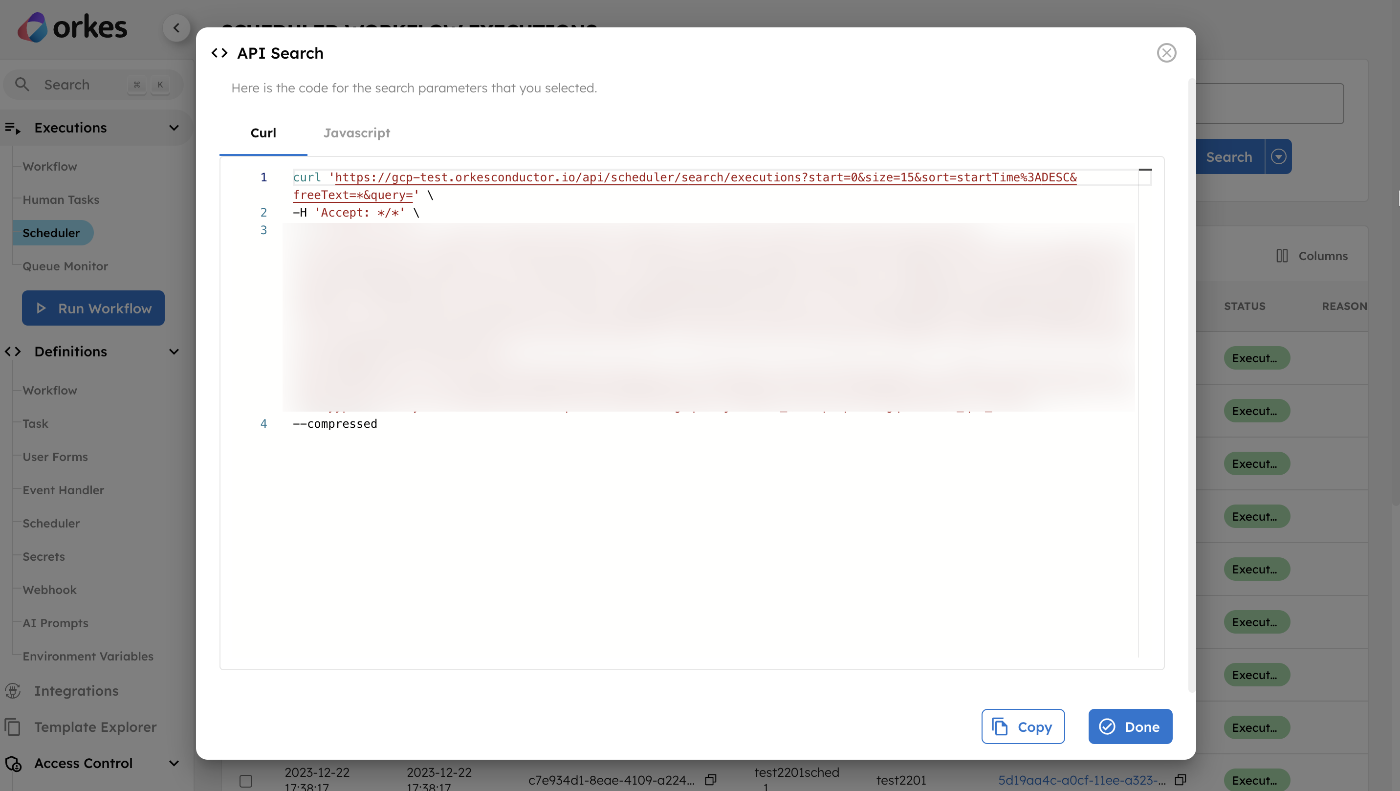 Scheduler search execution search data in code
