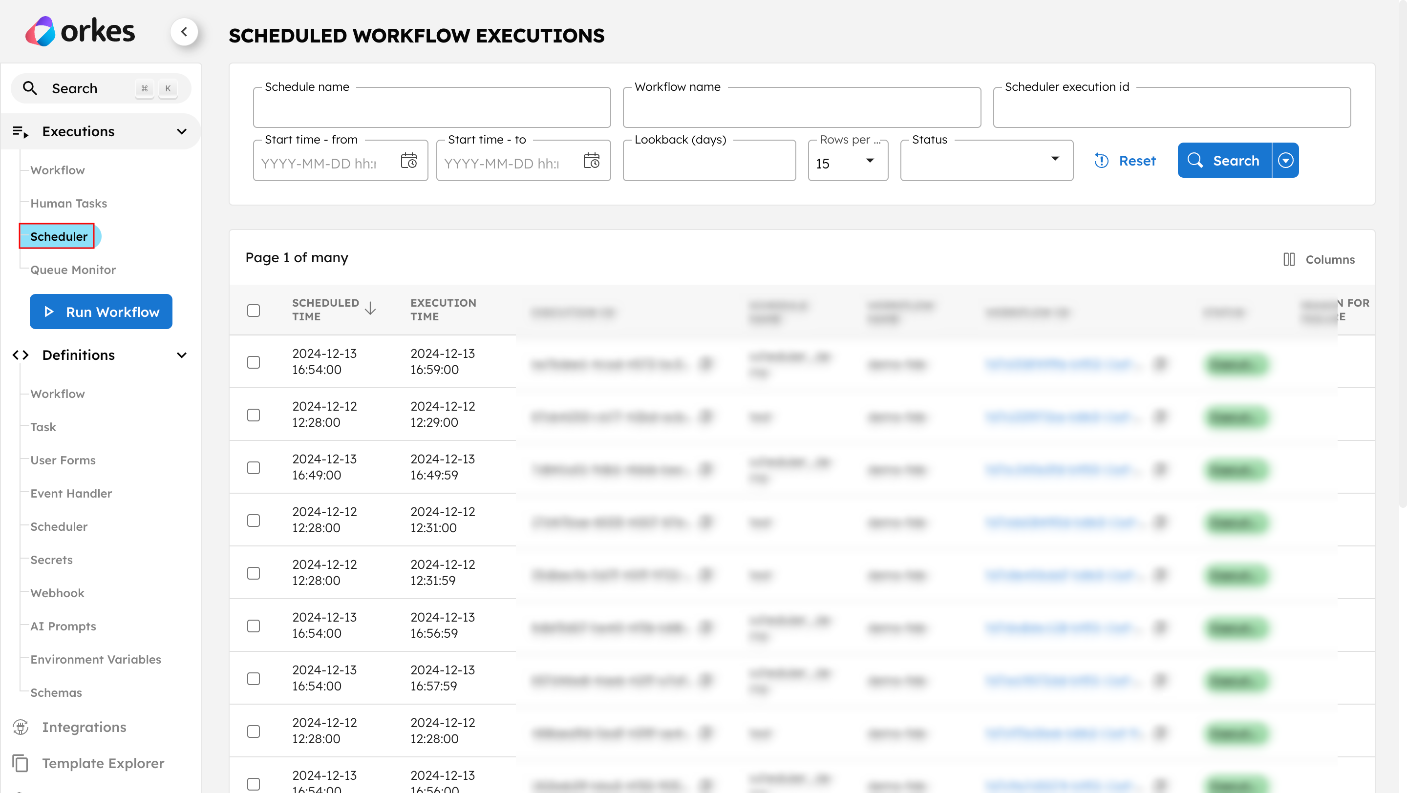 Scheduler Executions View