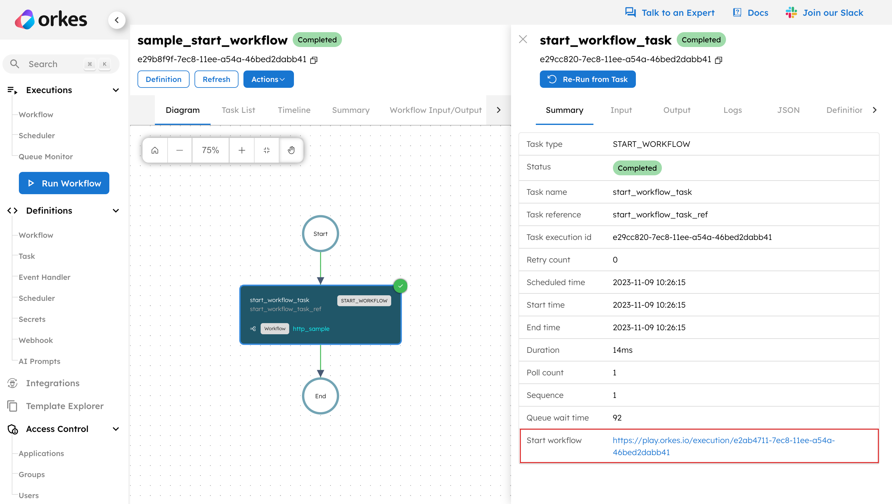 Completed start workflow type