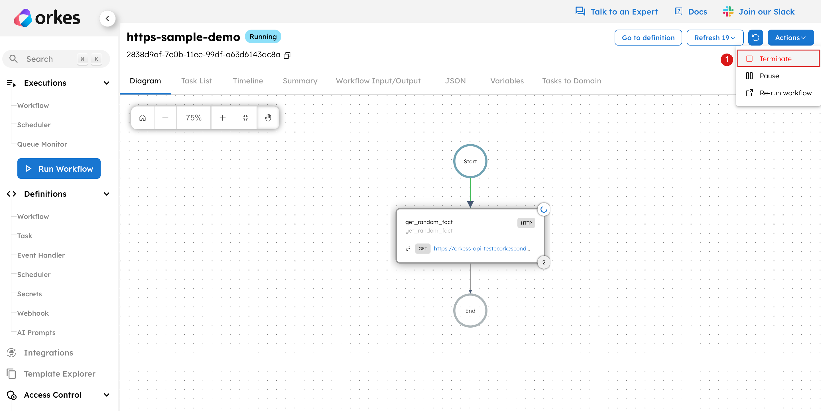 Step 2 - Terminate the running workflow