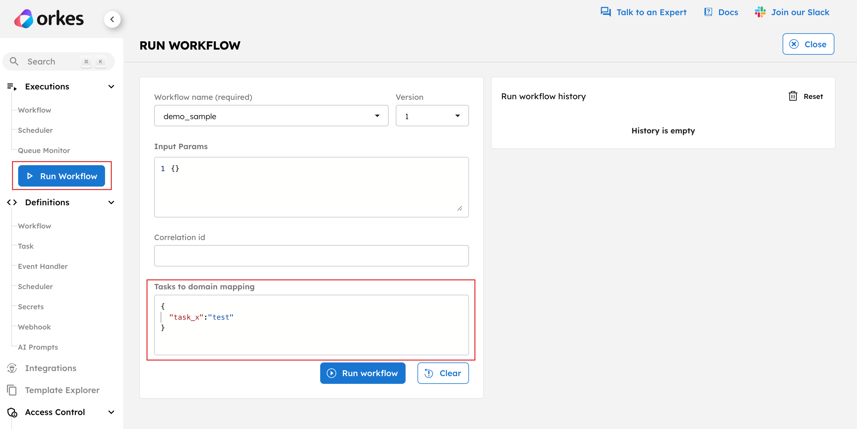Task To Domain mapping while invoking workflows