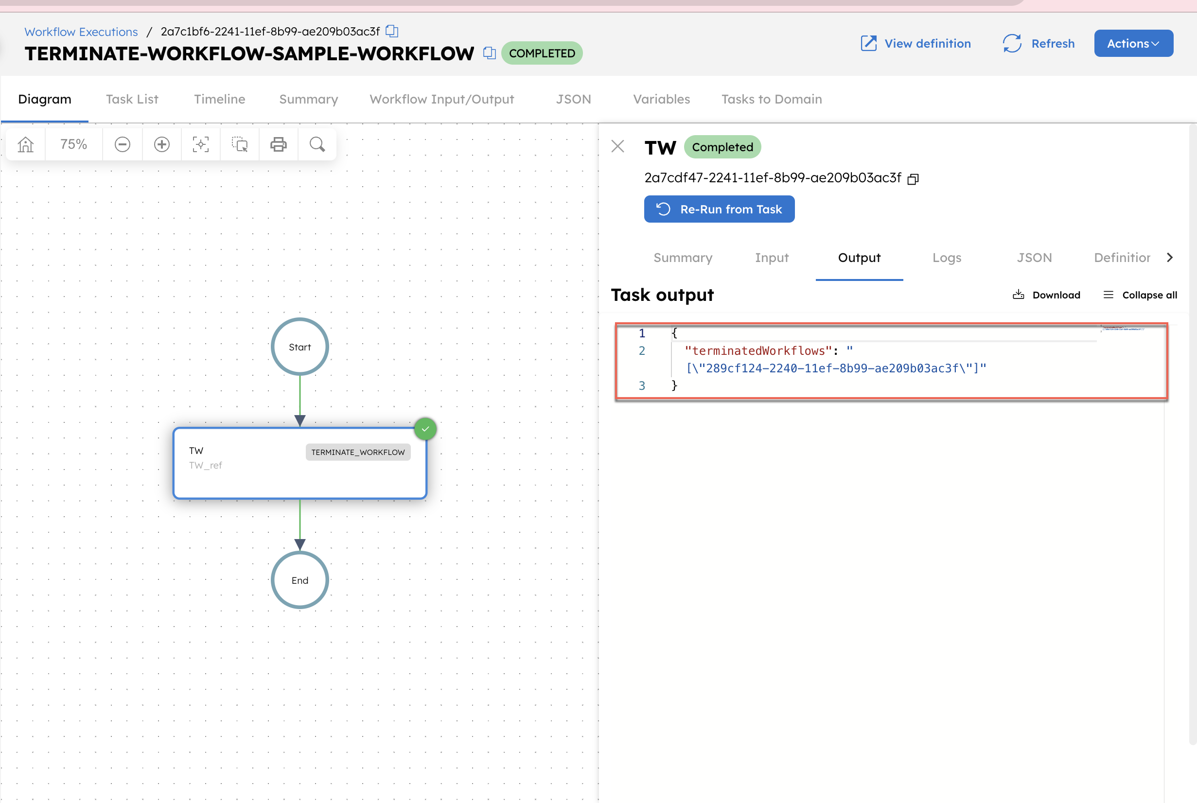Terminate Workflow - Successful execution