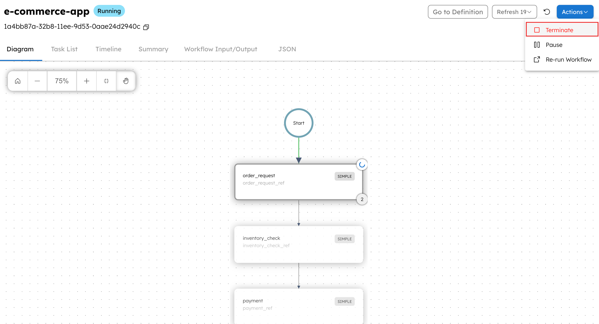 Terminate workflow from Conductor UI