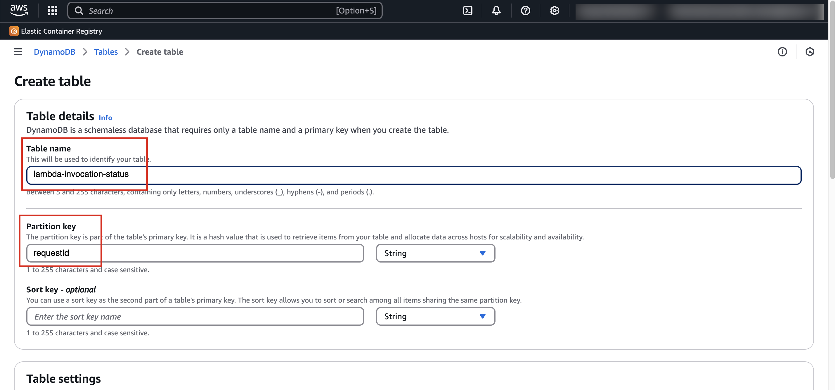 Creating a table in Amazon DynamoDB