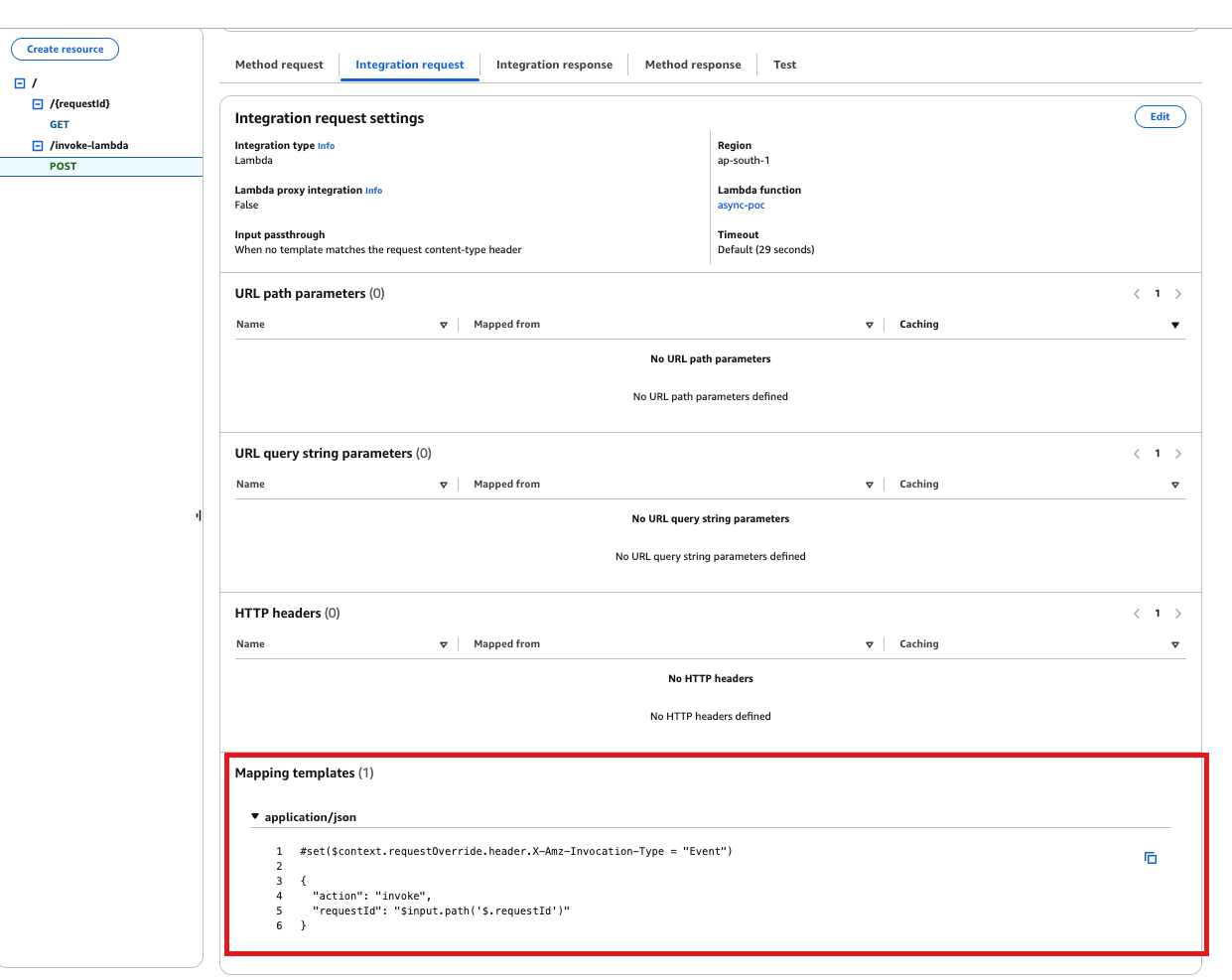 Mapping template in integration request
