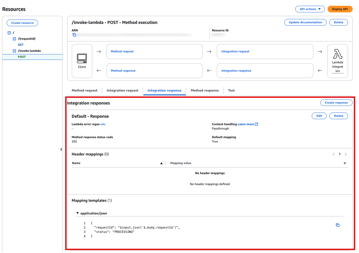 Integration response configuration
