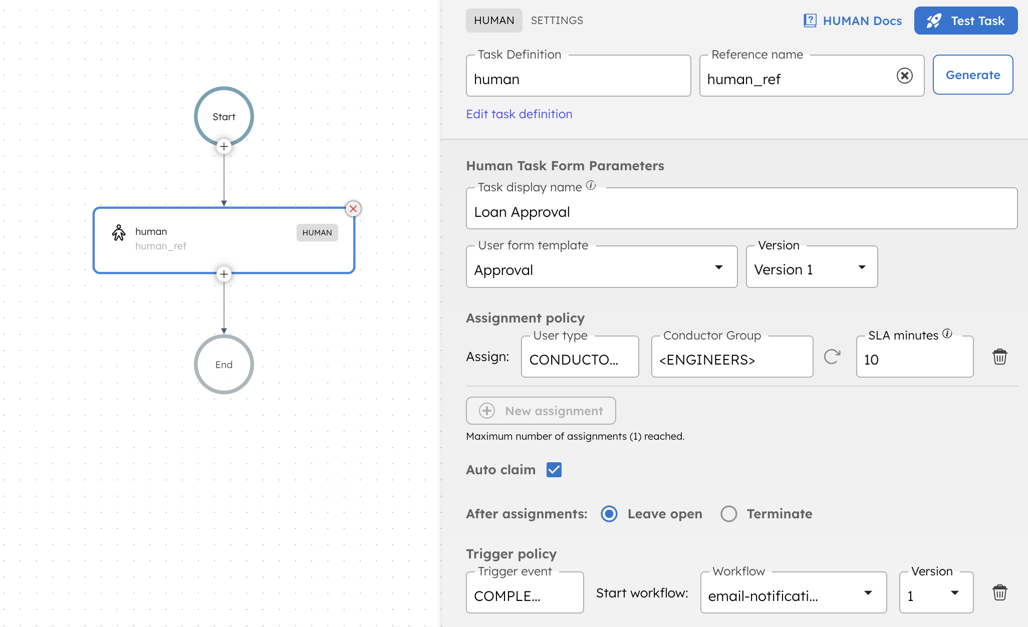 Screenshot of Human Task in Orkes Conductor