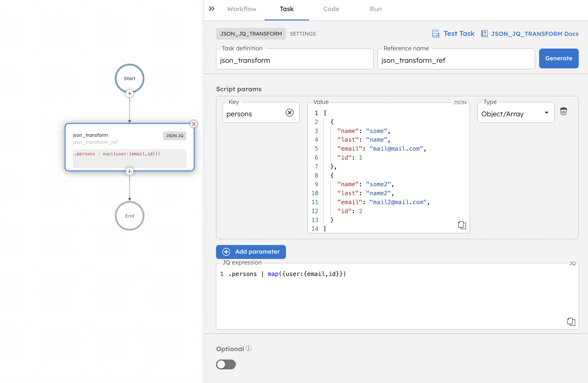 Adding JQ Transform task