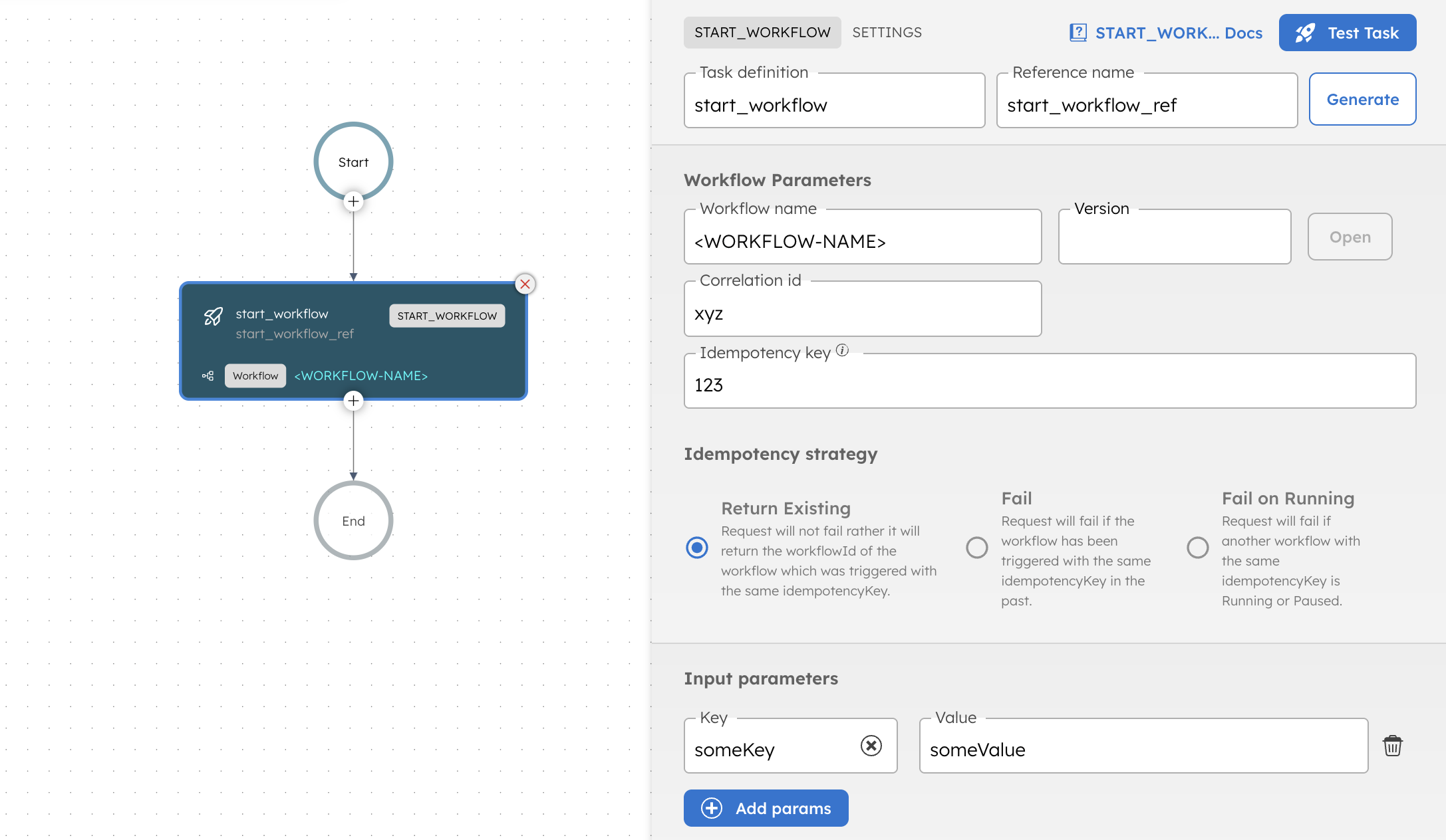 Screenshot of Start Workflow Task in Orkes Conductor