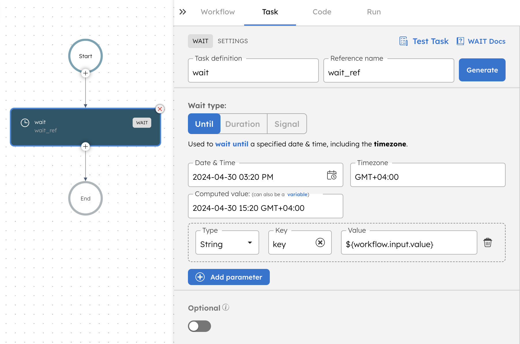 Adding wait task