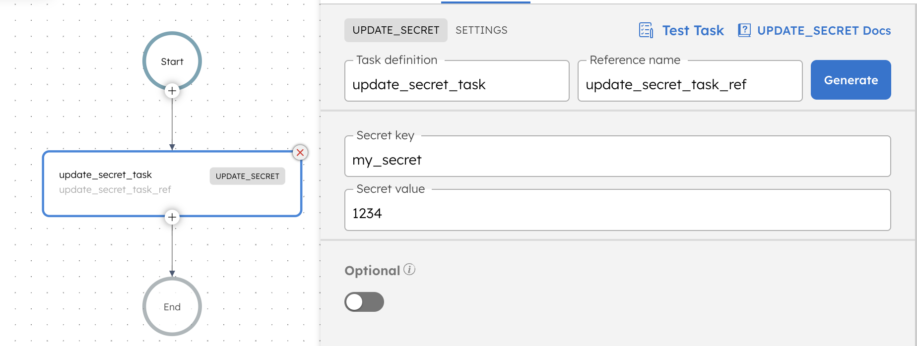Adding Update Secret task