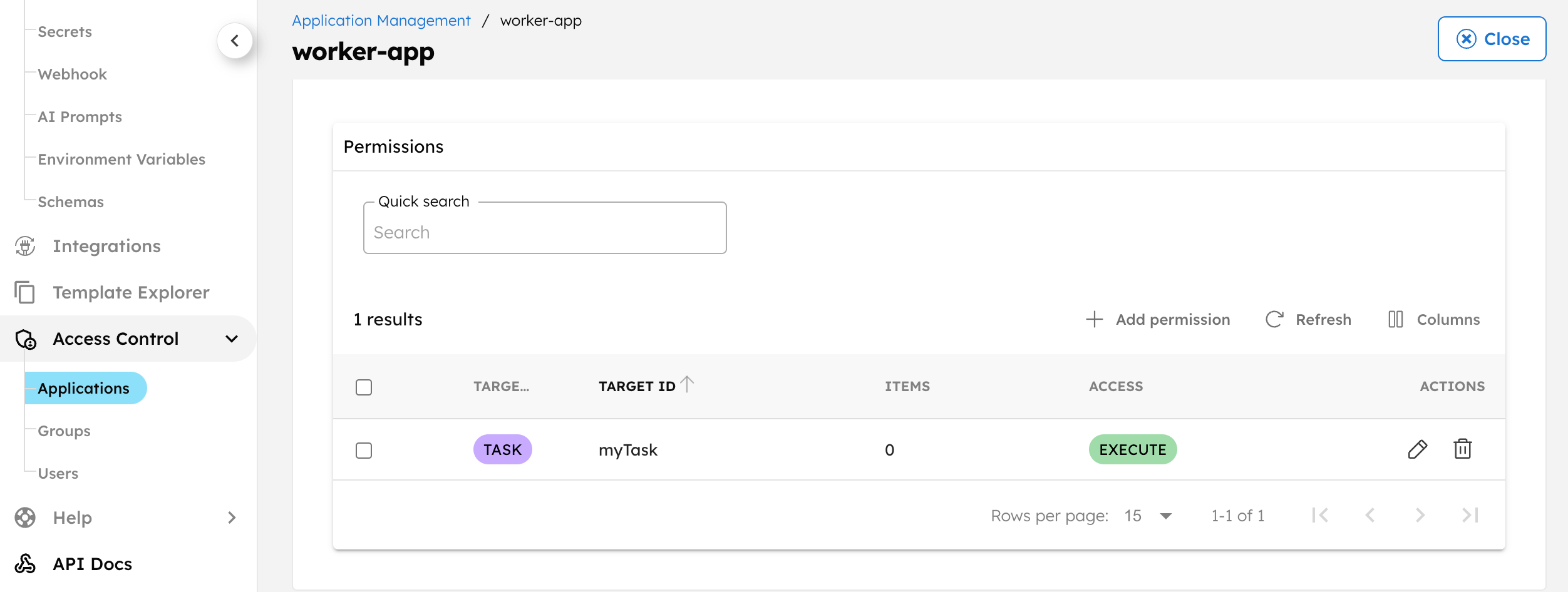 Add permissions to application account in Orkes Conductor