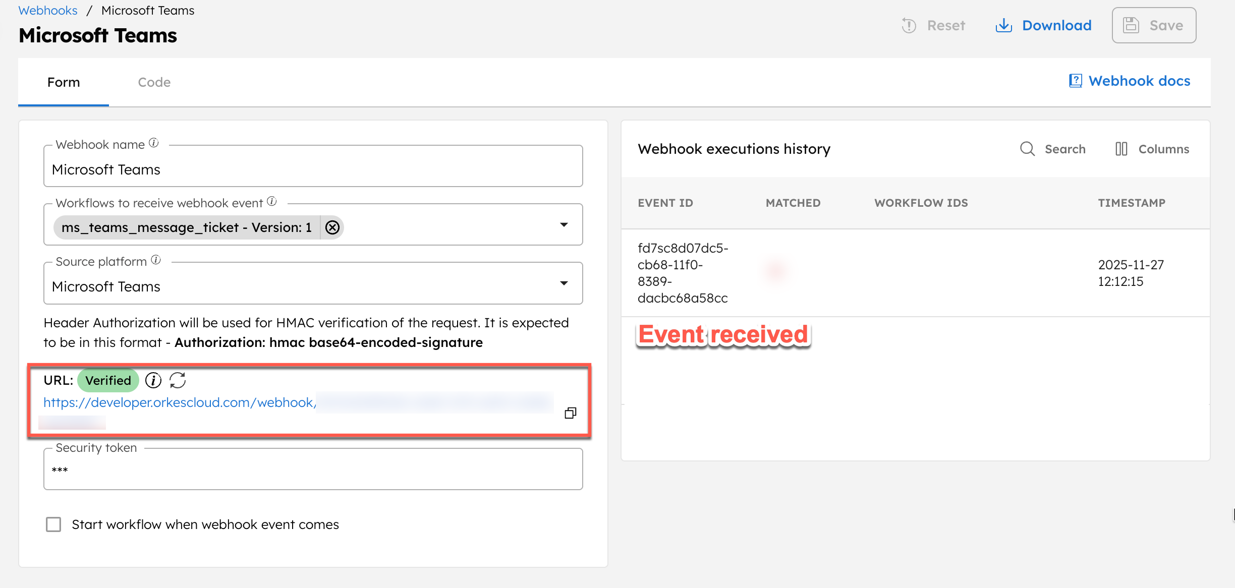 Verified teams webhook