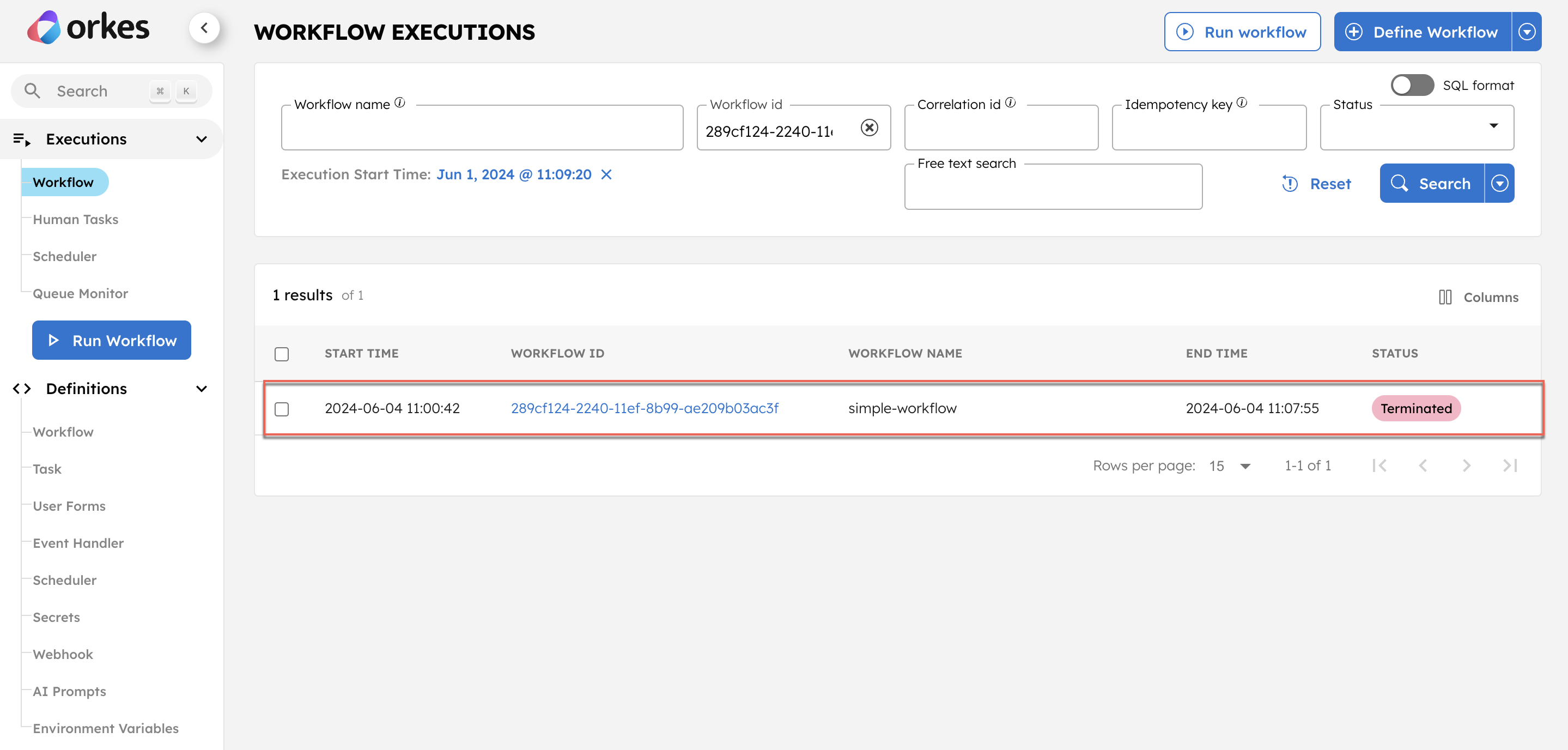 Verifying the terminated workflow from executions