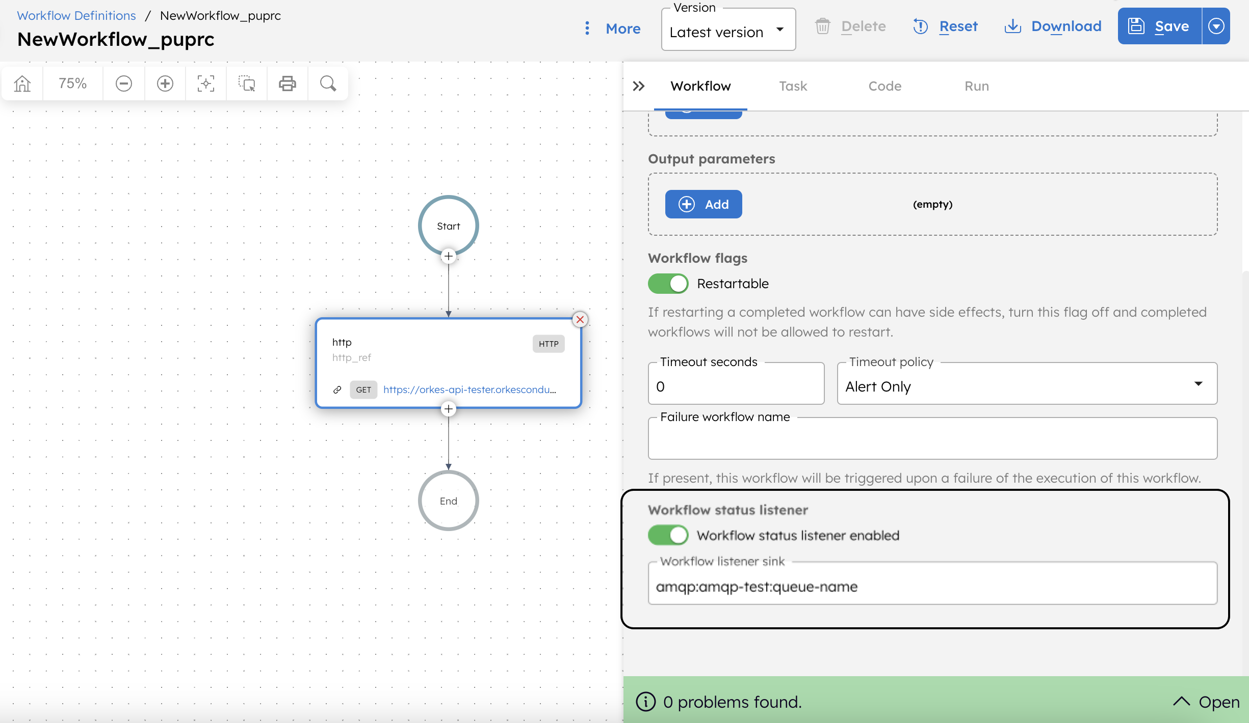Enabling workflow status listener via UI