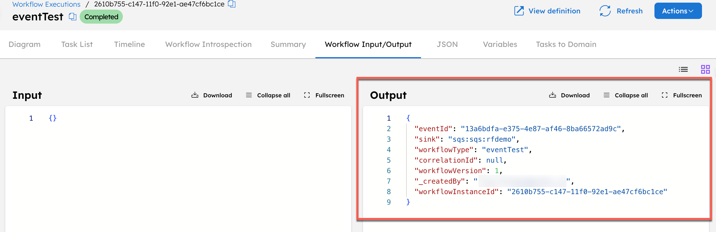 Workflow output passed into SQS queue