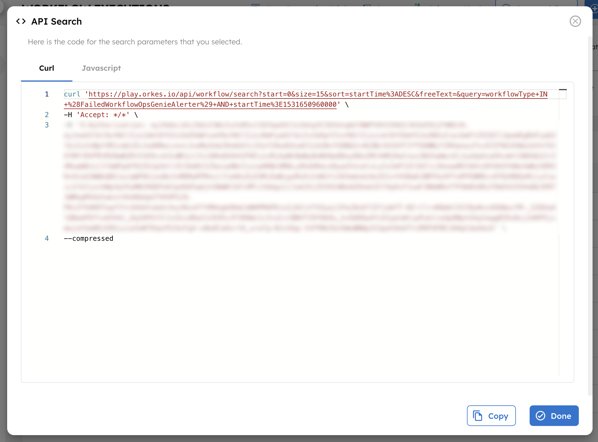Workflow search data in code