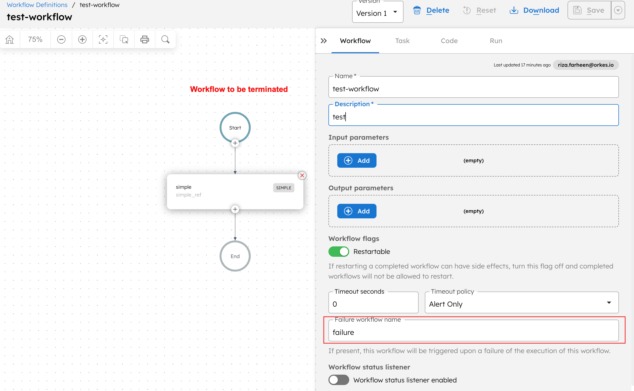 Workflow to be terminated