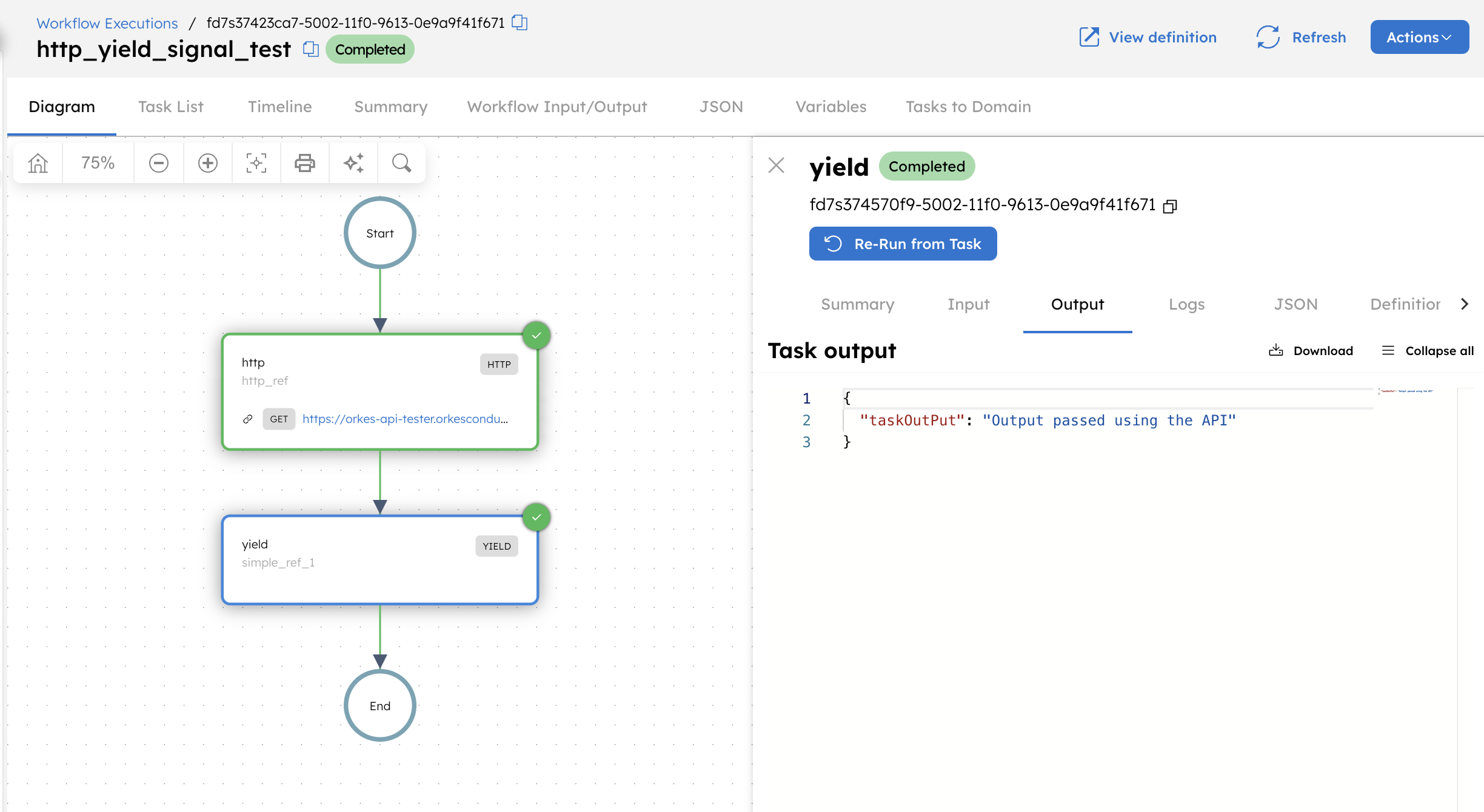 Sample execution with Yield task completed
