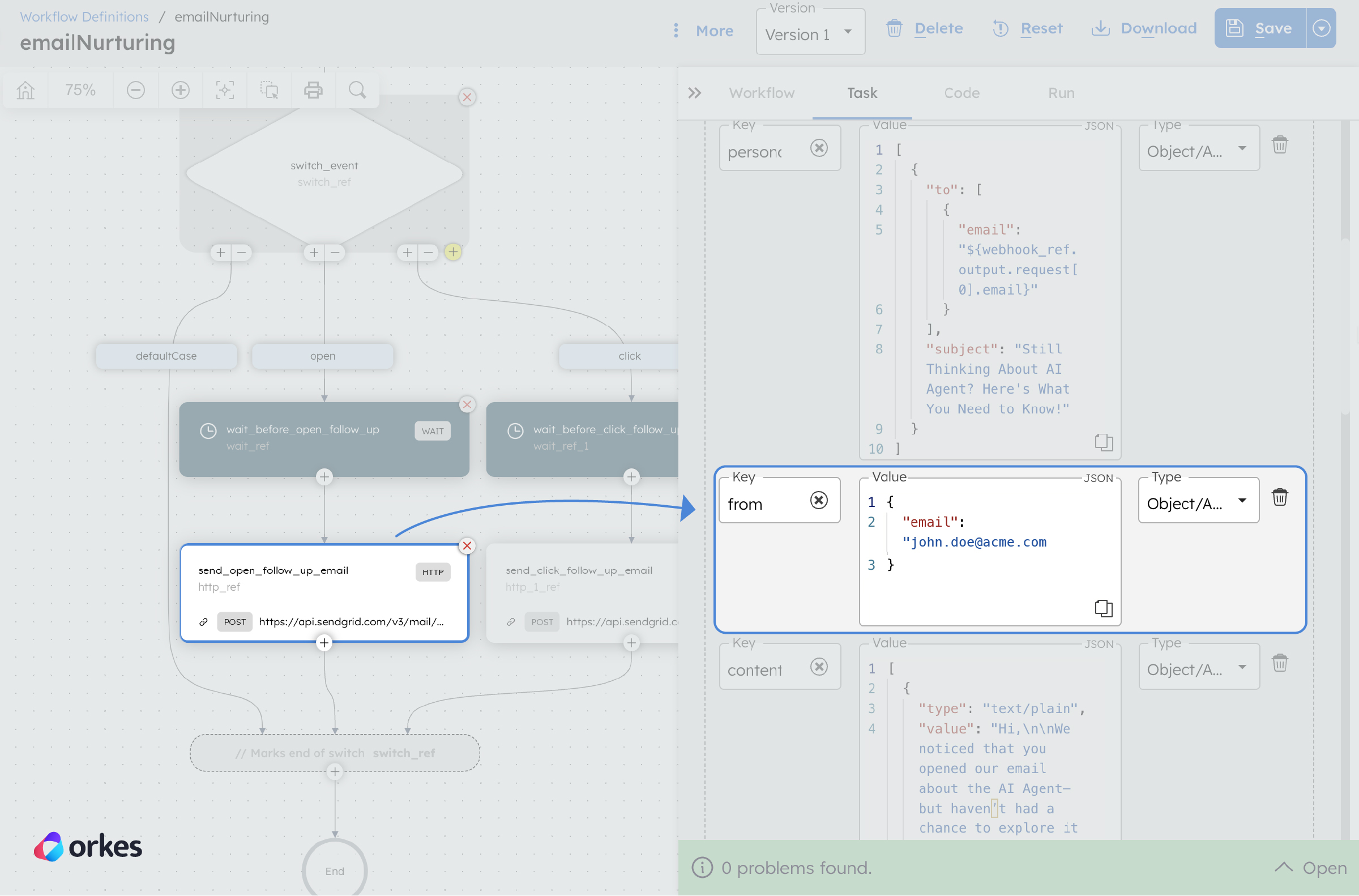 Modifying workflow to update the email address