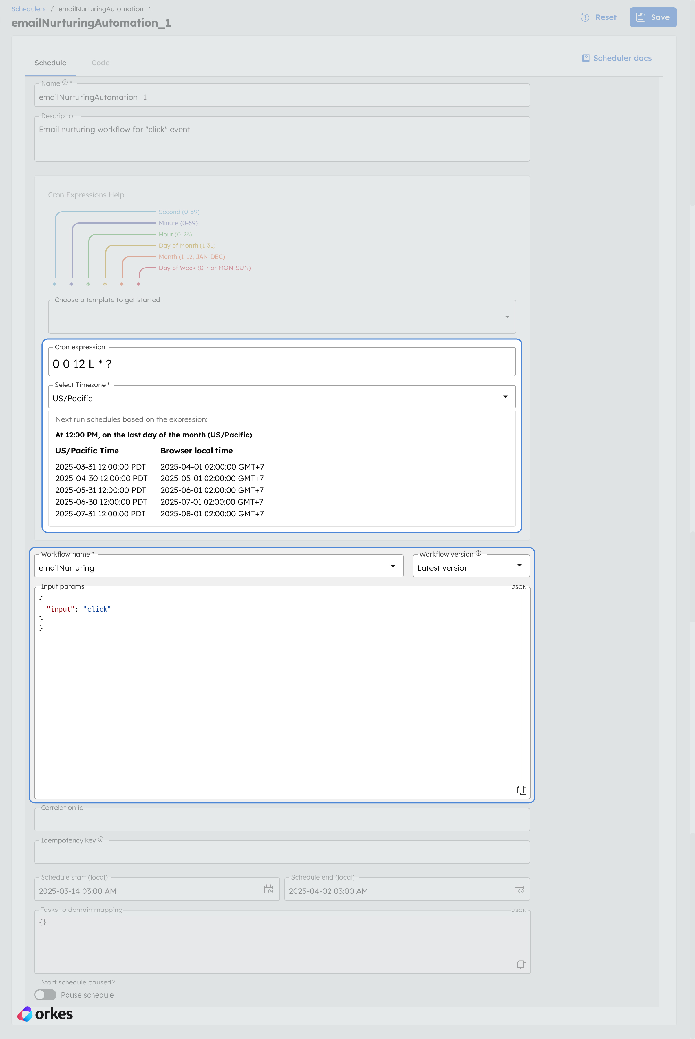 Workflow scheduled to run at specified time