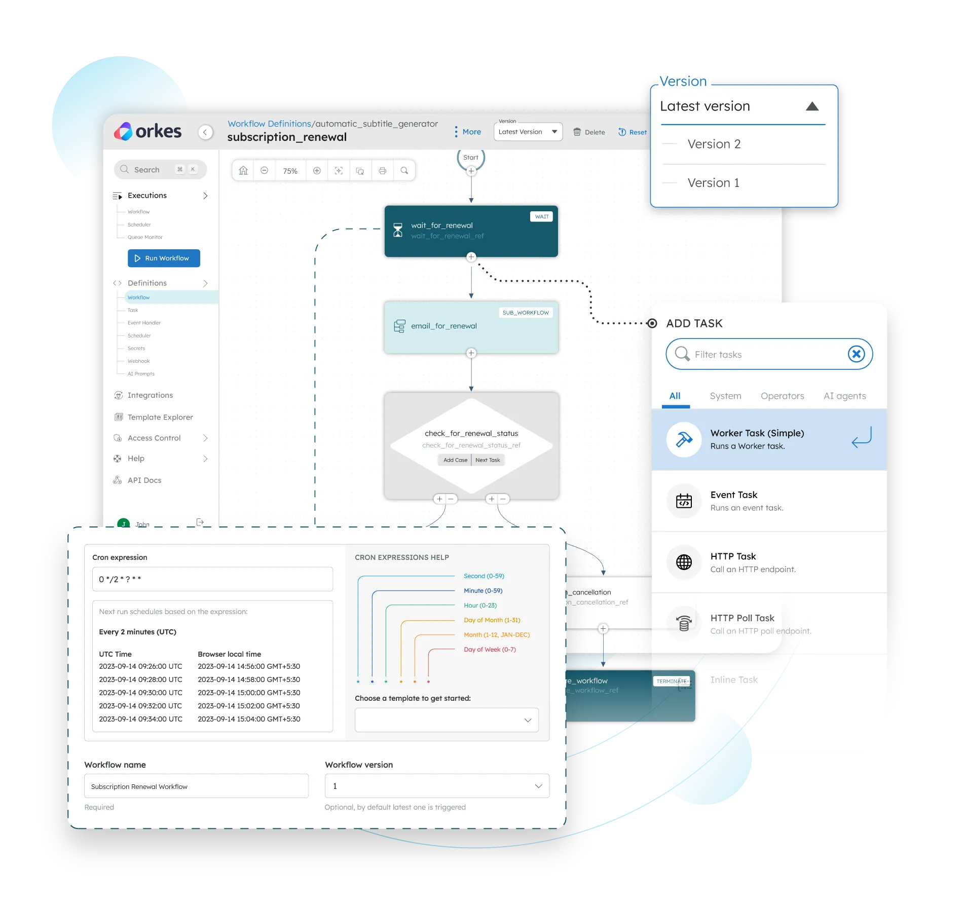 Orkes visual workflow editor and task configuration