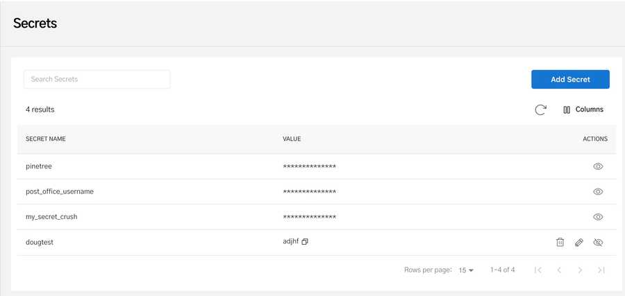the Orkes Cloud Secrets dashboard