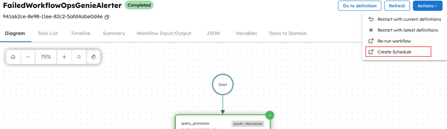Creating workflow schedules from completed execution