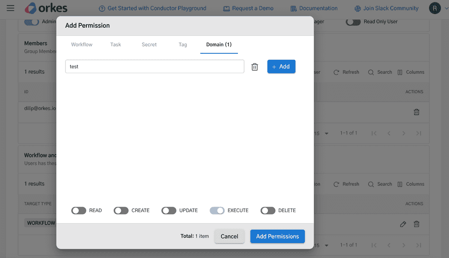 Enabling permission for domains