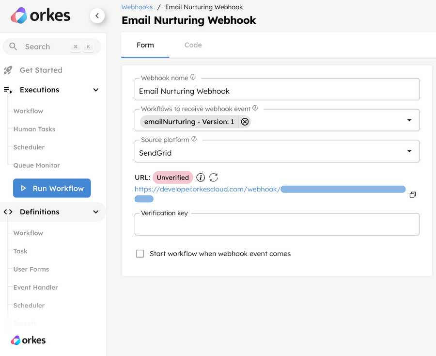 Creating a new webhook in Orkes Conductor