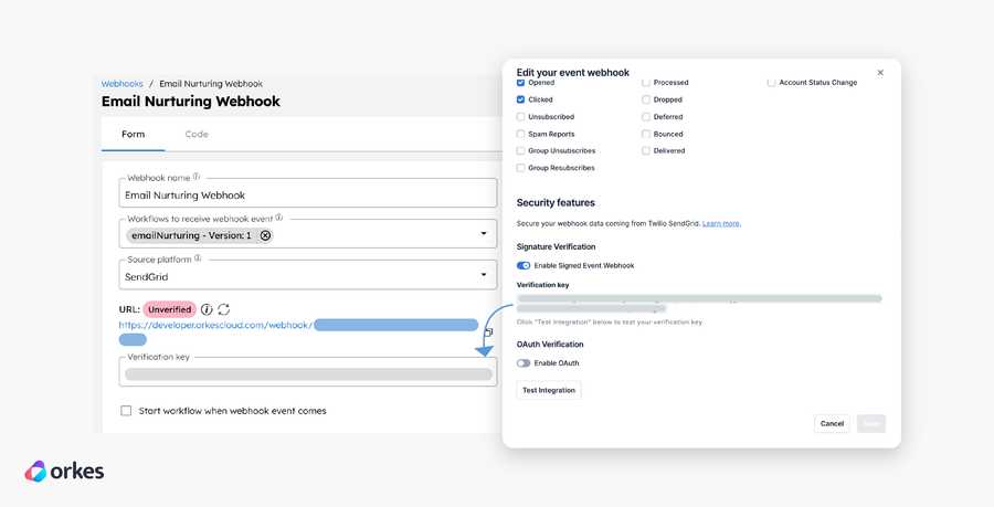 Copying verification key from SendGrid webhook to Orkes Conductor webhook