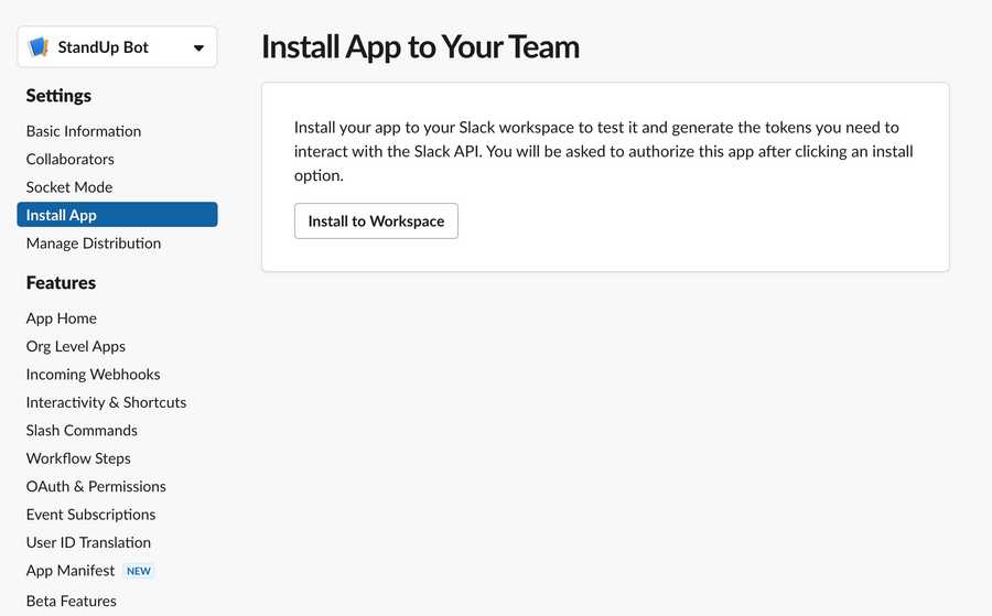 Installing Slack App