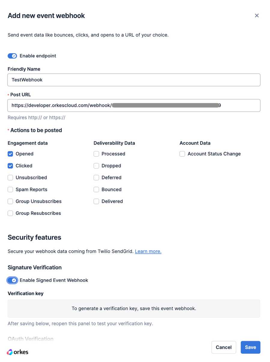 Configuring an event webhook in SendGrid
