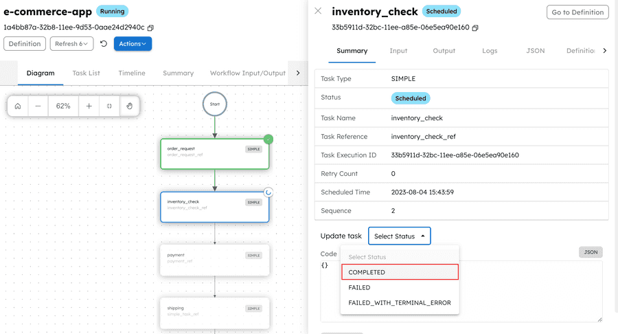 Manually completing the task from Conductor UI