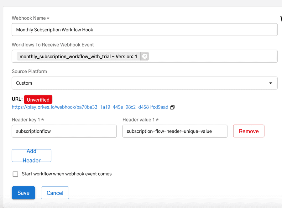 Webhook for invoking subscription workflow