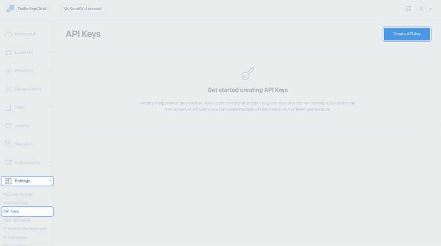 Getting API keys from SendGrid